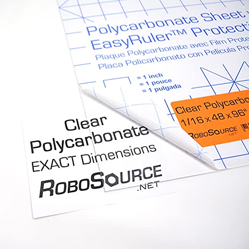 Polycarbonate Clear Plastic Sheet 12" X 12" X 0.0625" (1/16") Exact with EasyRuler Film, Shatter Resistant, Easy to Cut, Bend, Mold Than Plexiglass. Window Panel, Industrial, Hobby, Home, DIY, Crafts.