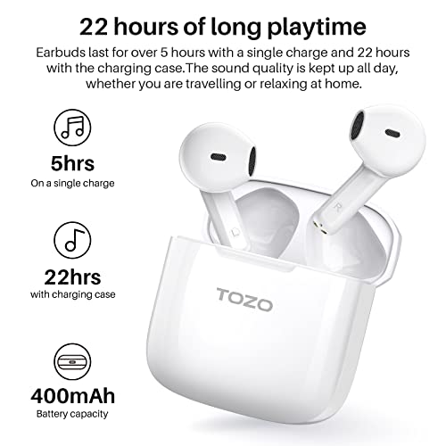 TOZO A3 2023 Upgraded Wireless Earbuds Bluetooth 5.3 Half in-Ear Lightweight Headsets with Digital Call Noise Reduction, Reset Button Hall Detection,Premium Sound with Long Endurance