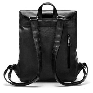 LXY Vegan Leather Backpack Vintage Laptop Bookbag for Women Men, Black Faux Leather Backpack Purse Bookbag Weekend Travel Daypack