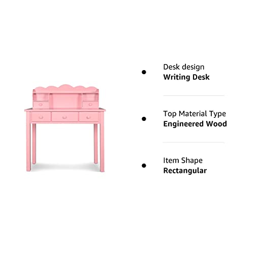 FUNKOCO Home Office Furniture Writing Desk,Computer Work Station with Detachable Hutch,5 Drawers(Pink)