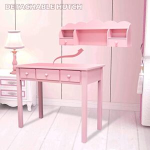 FUNKOCO Home Office Furniture Writing Desk,Computer Work Station with Detachable Hutch,5 Drawers(Pink)