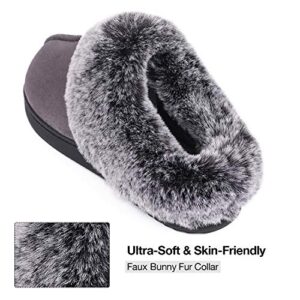 Women's Classic Microsuede Memory Foam Slippers Durable Rubber Sole with Warm Faux Fur Collar (9-10 M, Dark Gray)