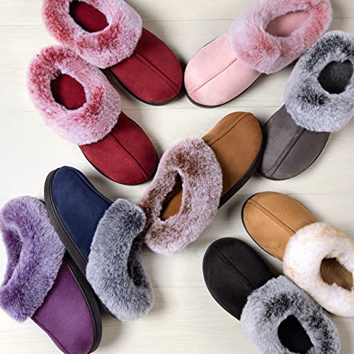 Women's Classic Microsuede Memory Foam Slippers Durable Rubber Sole with Warm Faux Fur Collar (9-10 M, Dark Gray)