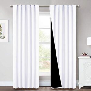 nicetown 100% blackout window curtain panels, heat and full light blocking drapes with black liner for nursery, 84 inches drop thermal insulated draperies (pure white, 2 pieces, 52 inches wide)