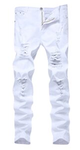 fredd marshall men's white skinny slim fit ripped distressed destroyed stretch jeans pants,white,42