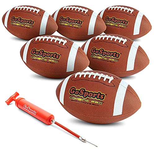 GoSports Combine Football 6 Pack Regulation Size Official Composite Leather Balls