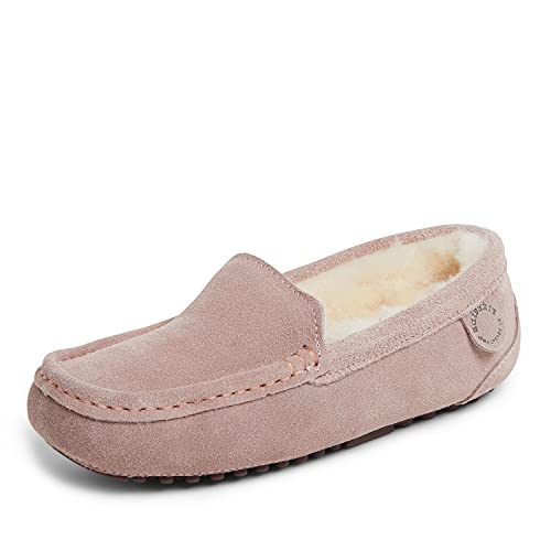 Dearfoams womens Fireside Mel Genuine Shearling Indoor/Outdoor Moccasin With Wide Widths Slipper, Dusty Pink, 9 US