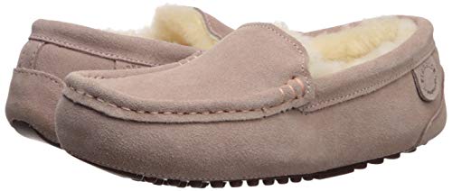 Dearfoams womens Fireside Mel Genuine Shearling Indoor/Outdoor Moccasin With Wide Widths Slipper, Dusty Pink, 9 US