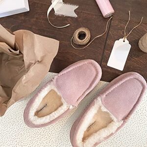 Dearfoams womens Fireside Mel Genuine Shearling Indoor/Outdoor Moccasin With Wide Widths Slipper, Dusty Pink, 9 US