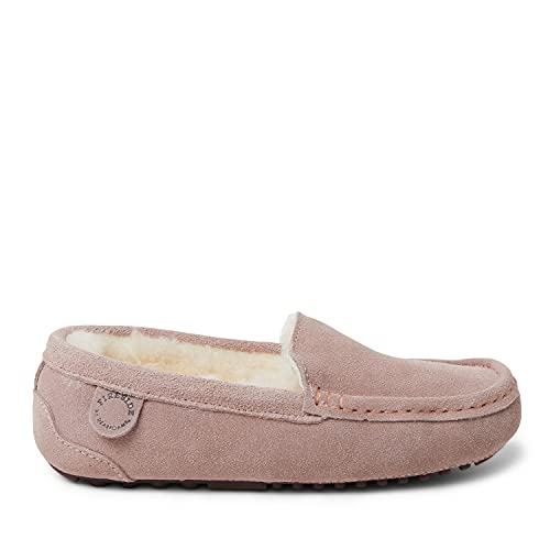 Dearfoams womens Fireside Mel Genuine Shearling Indoor/Outdoor Moccasin With Wide Widths Slipper, Dusty Pink, 9 US