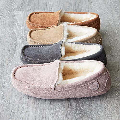 Dearfoams womens Fireside Mel Genuine Shearling Indoor/Outdoor Moccasin With Wide Widths Slipper, Dusty Pink, 9 US