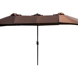 LOKATSE HOME 15 Ft Double Sided Outdoor Umbrella Rectangular Large with Crank for Patio Shade Outside Deck or Pool, Brown