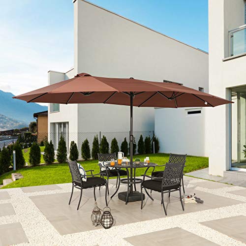 LOKATSE HOME 15 Ft Double Sided Outdoor Umbrella Rectangular Large with Crank for Patio Shade Outside Deck or Pool, Brown