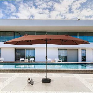 LOKATSE HOME 15 Ft Double Sided Outdoor Umbrella Rectangular Large with Crank for Patio Shade Outside Deck or Pool, Brown