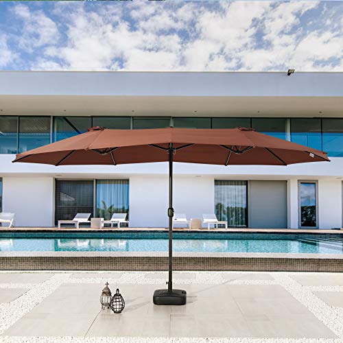 LOKATSE HOME 15 Ft Double Sided Outdoor Umbrella Rectangular Large with Crank for Patio Shade Outside Deck or Pool, Brown