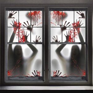 funnism 2pcs halloween haunted house decoration window door cover,scary zombie hands halloween window cling window poster,creepy garage,school dormitory,outdoor/indoor,skeleton window door decoration