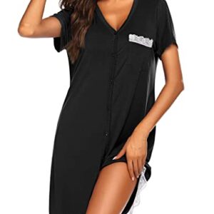 Ekouaer Night Gown Soft V Neck Dress Sleepwear Short Sleeve Button Up Nightgowns