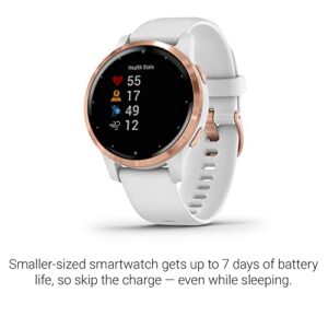 Garmin vivoactive 4S, Smaller-Sized GPS Smartwatch, Features Music, Body Energy Monitoring, Animated Workouts, Pulse Ox Sensors, Rose Gold with White Band