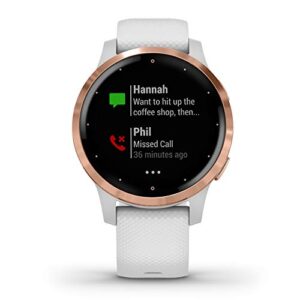 Garmin vivoactive 4S, Smaller-Sized GPS Smartwatch, Features Music, Body Energy Monitoring, Animated Workouts, Pulse Ox Sensors, Rose Gold with White Band