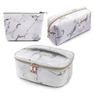 magefy 3pcs makeup bags portable travel cosmetic bag waterproof organizer multifunction case with gold zipper marble toiletry bags for women
