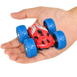 power your fun cyclone mini rc car for kids - double sided fast remote control mini stunt car with leds, all terrain rubber tires for 360 flips, and easy 2.4 ghz remote control