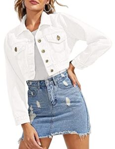 grabsa women's cropped jean jacket long sleeve button down denim jackets for dresses