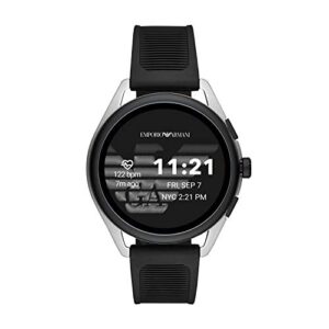 emporio armani men's smartwatch 3 touchscreen aluminum and rubber smartwatch, black and silver-art5021
