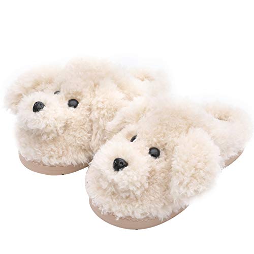 Women's Cute Dog Animal Slippers Warm Memory Foam Winter Slippers Soft Fleece Plush House Slippers Indoor Outdoor(White Teddy Dog 38)