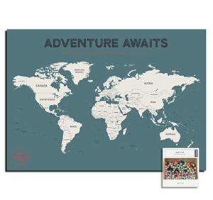 epic adventure maps push pin world map poster 24" x 17" - world travel map marks your adventures around the world - multicolored pushpins included - travelers gift - traveler wall decor