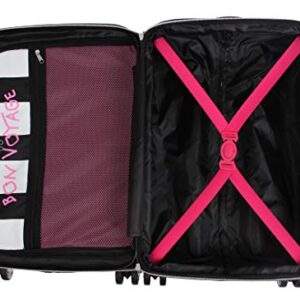 Betsey Johnson 30 Inch Checked Luggage Collection - Expandable Scratch Resistant (ABS + PC) Hardside Suitcase - Designer Lightweight Bag with 8-Rolling Spinner Wheels (Chevron Hearts)