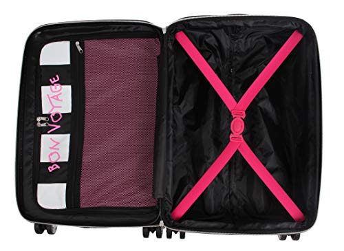 Betsey Johnson 30 Inch Checked Luggage Collection - Expandable Scratch Resistant (ABS + PC) Hardside Suitcase - Designer Lightweight Bag with 8-Rolling Spinner Wheels (Chevron Hearts)