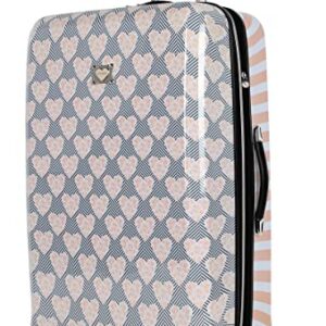 Betsey Johnson 30 Inch Checked Luggage Collection - Expandable Scratch Resistant (ABS + PC) Hardside Suitcase - Designer Lightweight Bag with 8-Rolling Spinner Wheels (Chevron Hearts)