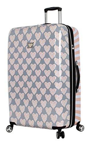 Betsey Johnson 30 Inch Checked Luggage Collection - Expandable Scratch Resistant (ABS + PC) Hardside Suitcase - Designer Lightweight Bag with 8-Rolling Spinner Wheels (Chevron Hearts)