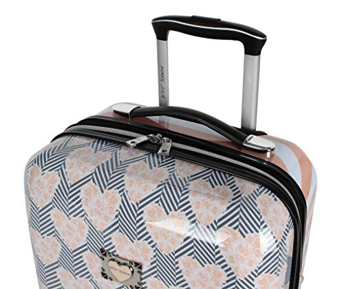 Betsey Johnson 30 Inch Checked Luggage Collection - Expandable Scratch Resistant (ABS + PC) Hardside Suitcase - Designer Lightweight Bag with 8-Rolling Spinner Wheels (Chevron Hearts)