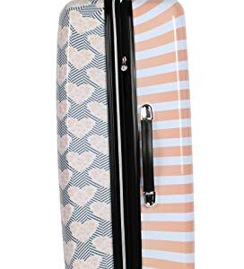 Betsey Johnson 30 Inch Checked Luggage Collection - Expandable Scratch Resistant (ABS + PC) Hardside Suitcase - Designer Lightweight Bag with 8-Rolling Spinner Wheels (Chevron Hearts)