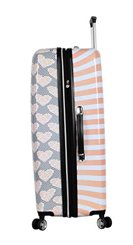 Betsey Johnson 30 Inch Checked Luggage Collection - Expandable Scratch Resistant (ABS + PC) Hardside Suitcase - Designer Lightweight Bag with 8-Rolling Spinner Wheels (Chevron Hearts)