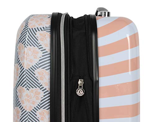 Betsey Johnson 30 Inch Checked Luggage Collection - Expandable Scratch Resistant (ABS + PC) Hardside Suitcase - Designer Lightweight Bag with 8-Rolling Spinner Wheels (Chevron Hearts)