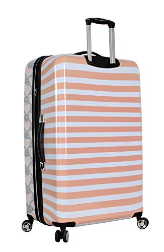 Betsey Johnson 30 Inch Checked Luggage Collection - Expandable Scratch Resistant (ABS + PC) Hardside Suitcase - Designer Lightweight Bag with 8-Rolling Spinner Wheels (Chevron Hearts)