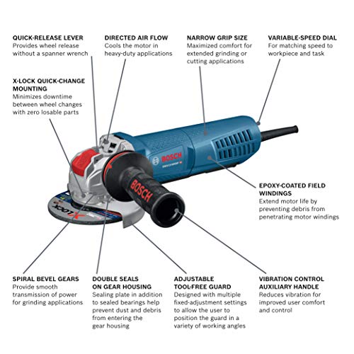 Bosch GWX13-50VSP 5 In. X-LOCK Variable-Speed Angle Grinder with Paddle Switch, Black,grey,blue