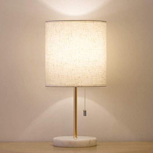 HAITRAL Bedside Table Lamp - Small Nightstand Lamp with Marble Base, Lamp for Bedroom, Office, Girls Room - Gold