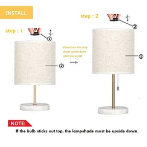 HAITRAL Bedside Table Lamp - Small Nightstand Lamp with Marble Base, Lamp for Bedroom, Office, Girls Room - Gold