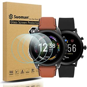 suoman 3-pack for fossil gen 5 carlyle hr and fossil gen 6 men women screen protector tempered glass smartwatch [2.5d 9h hardness] [anti-scratch]