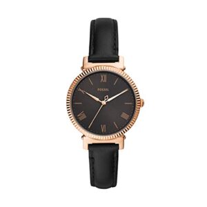 fossil women's daisy quartz stainless steel and leather three-hand watch, color: rose gold, black (model: es4793)