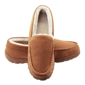 Moccasins for Men House Slippers Indoor Outdoor Plush Mens Bedroom Shoes with Hard Sole Beige 12 M US