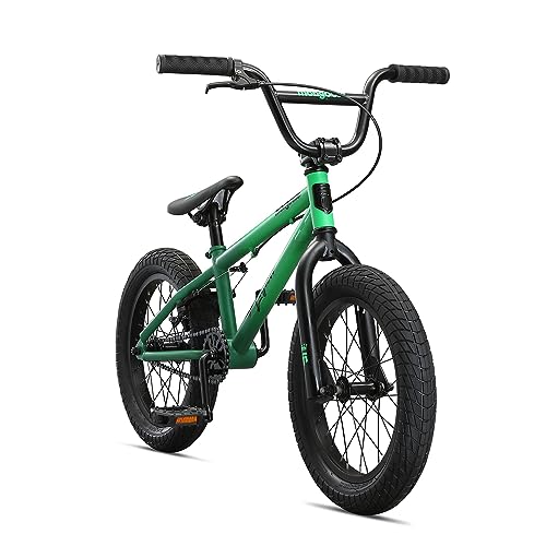 Mongoose Legion L16 Kids Freestyle Sidewalk BMX Bike, Beginner Riders, 16-inch Wheels, Hi-Ten Steel Frame, Micro Drive 25x9T BMX Gearing, Green