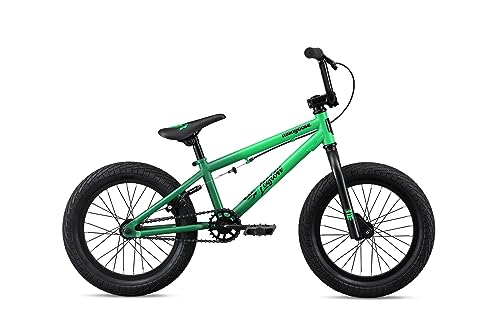 Mongoose Legion L16 Kids Freestyle Sidewalk BMX Bike, Beginner Riders, 16-inch Wheels, Hi-Ten Steel Frame, Micro Drive 25x9T BMX Gearing, Green