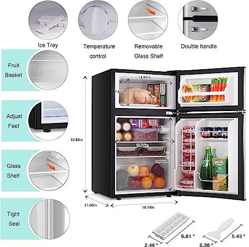 Antarctic Star Mini Refrigerator 3.2Cu.Ft Compact Fridge Defrost Double Doors Freezer Energy Saving Storage of Beverages Vegetables Fruits Suitable for Kitchen Living Room Office Dorm Grey