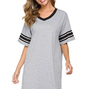 Vslarh Women's Nightgown, Cotton Sleep Shirt V Neck Nightshirts Short Sleeve Loose Comfy Pajamas Dress Casual Sleepwear (Gray, XXL)