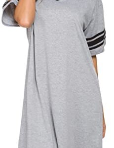 Vslarh Women's Nightgown, Cotton Sleep Shirt V Neck Nightshirts Short Sleeve Loose Comfy Pajamas Dress Casual Sleepwear (Gray, XXL)