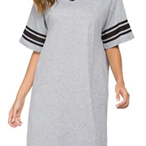 Vslarh Women's Nightgown, Cotton Sleep Shirt V Neck Nightshirts Short Sleeve Loose Comfy Pajamas Dress Casual Sleepwear (Gray, XXL)